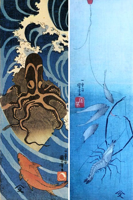 estampes d’animaux maritimes de Kunyioshi